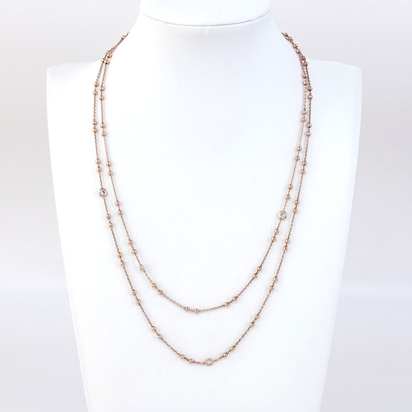 Dyadema Sterling Silver 925 Rose Gold Tone Cubic Zirconia Station Necklace 36" - Picture 1 of 4